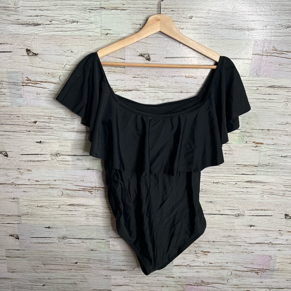 Pink blush maternity swim black size large ruffle - Picture 10 of 10